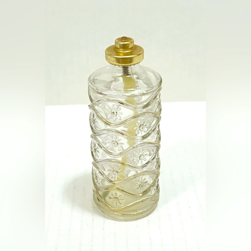 Vintage Shulton Clear Glass Perfume Bottle Gold Embossing